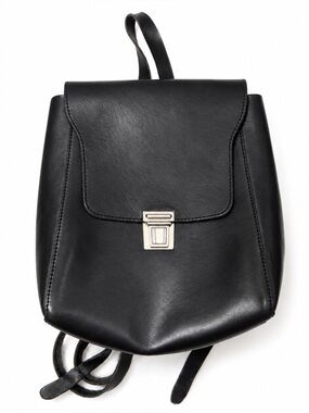 Black Leather Mini Backpack with Silver Turn-Lock